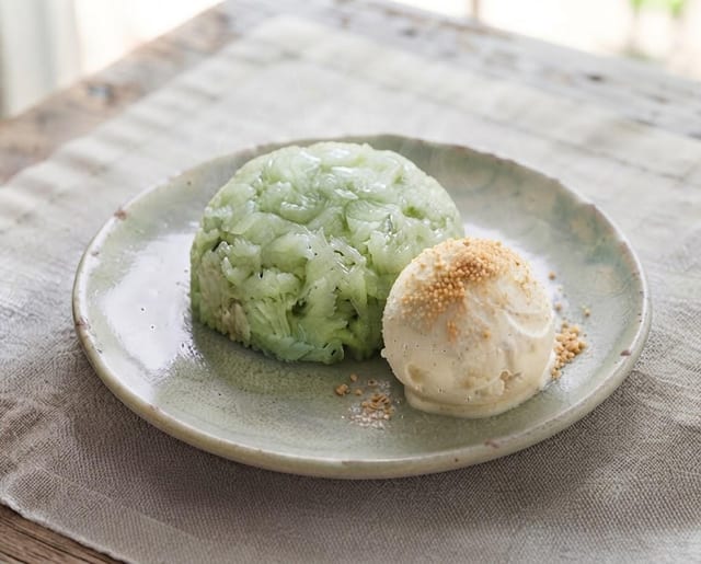 Coconut Sticky Rice with Ice Cream.